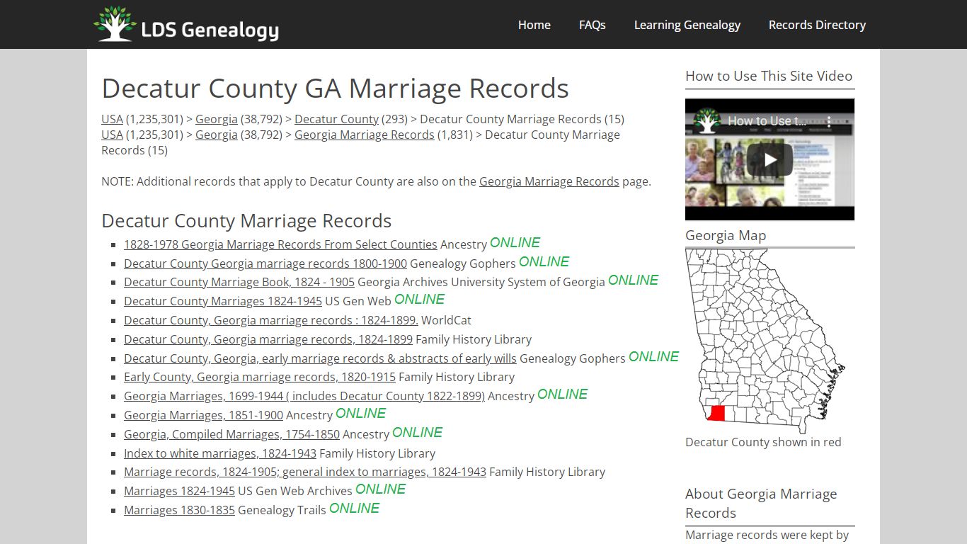 Decatur County GA Marriage Records - LDS Genealogy