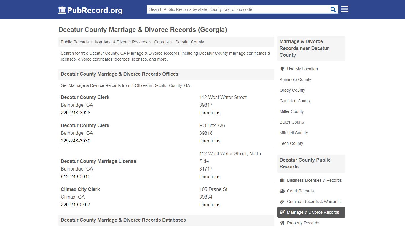 Decatur County Marriage & Divorce Records (Georgia)